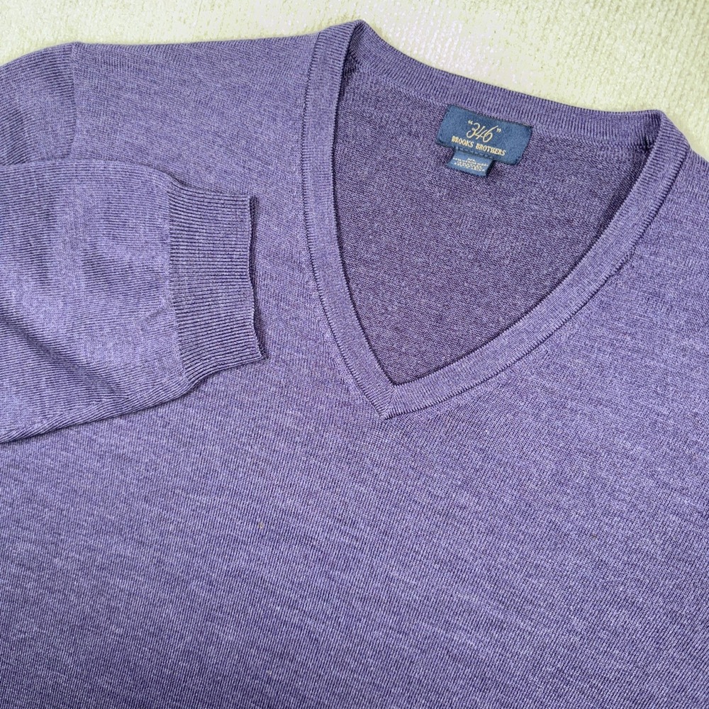 Brooks Brothers Sweater Mens XL Purple Silk Cotton Cashmere V-Neck Pullover Knit